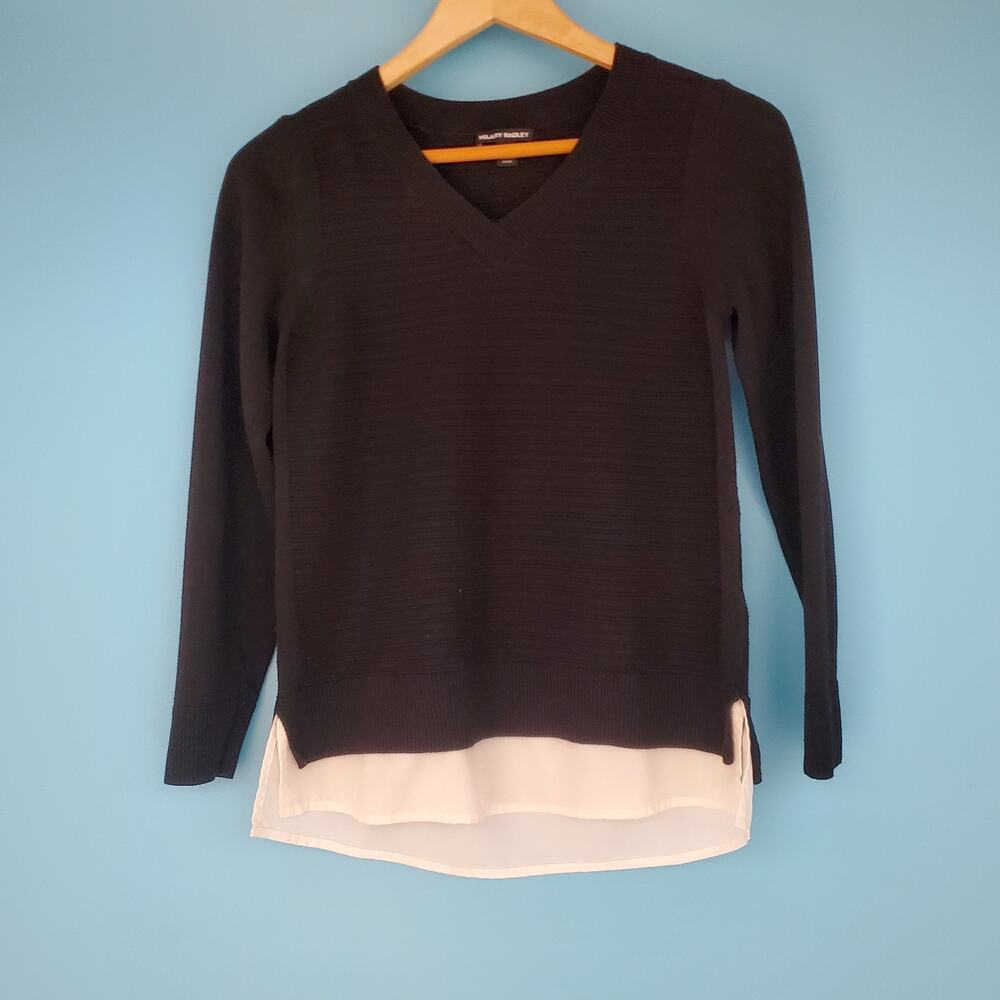 Hilary Radley Sweater Size Small Black Knit with White